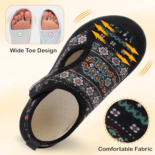 L-RUN Womens Slippers Wide Toe Box Barefoot Diabetic Shoes Women Ladies Winter House Shoes for Indoor and Outdoor