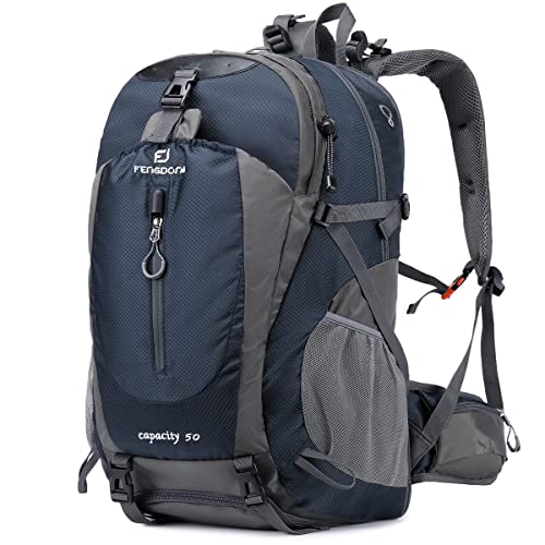 FENGDONG 50L Waterproof Lightweight Expandable Hiking,Camping,Travel Backpack with Shoes Compartment for Men Women Blue