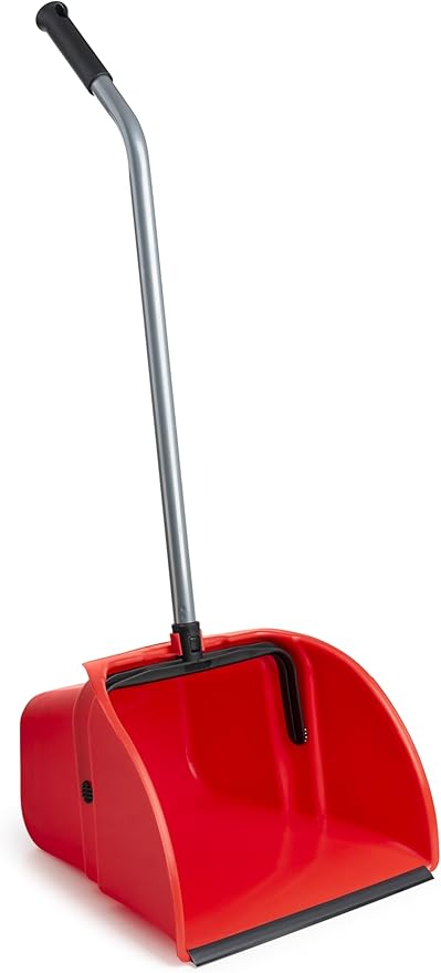 Janico 1087 Bristles Jumbo Lobby Dustpan - Upright Position with Ergonomic Handle - Red