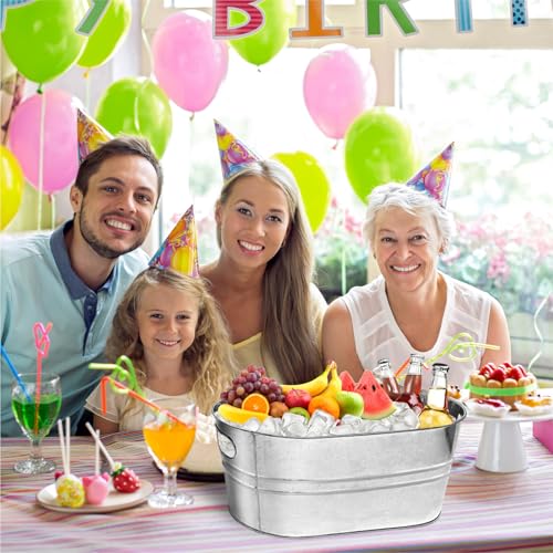 4 Pack Galvanized Tub Ice Bucket, 3 Gallon Large Metal Drink Buckets for Parties & Bars, Beer Beverage Tub with Carry Hand...