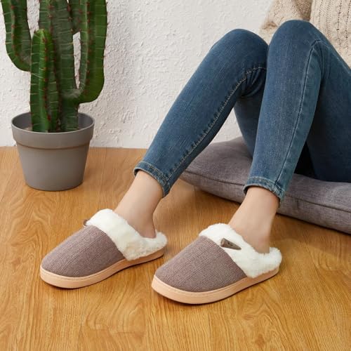 NineCiFun Women's Slip on Fuzzy Slippers Memory Foam House Slippers Outdoor Indoor Warm Plush Bedroom Shoes Scuff with Fau...