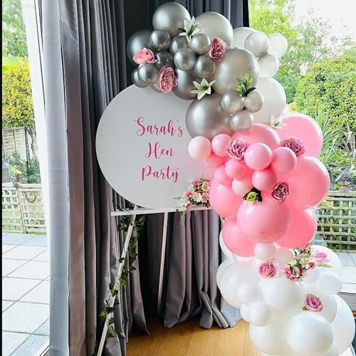 Silver Pink White Latex Balloons, 50 Pack 12 Inches Silver Confetti Party Balloon Metallic Balloons for Girl Baby Shower B...