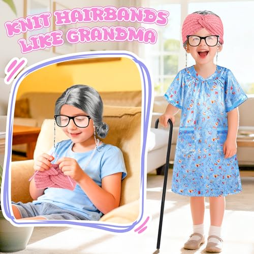 Old Lady Costume for Kids Girls, 100 Days of School Costume for Girls 100th Day of School, Granny Grandma Dress Up Nightgo...