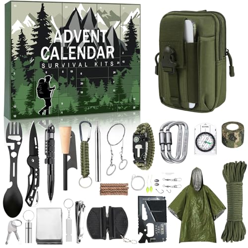 MH MYLUNE HOME Tactical Survival Calendar - 24 Days Xmas Countdown Advent with Waist Pack, Fire Bellows & Poncho | Premium...