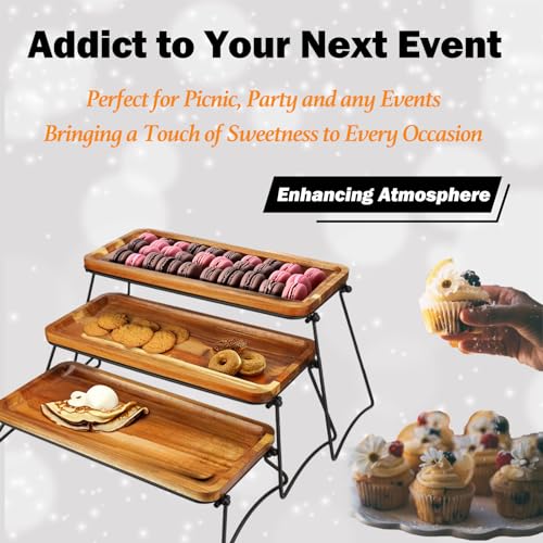 Eco-Friendly Cupcake Stand - Cheese Charcuterie Boards - Food Platter Serving Tray - Acacia Wooden Tower Dessert Table Dis...