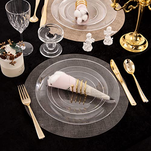 PULOTE 100Pieces Clear Plastic Plates - Premium Heavyweight Plastic Clear Plates Disposable for Wedding&Party Include 50 C...