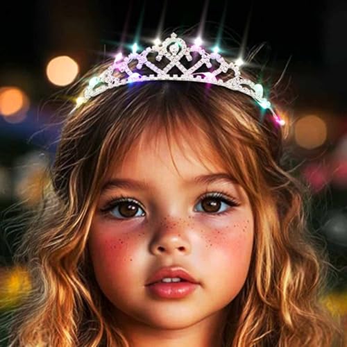 DRESBE Light Up Rhinestone Tiara and Crown Princess Crystal LED Headband Glow Party Hair Accessories for Women and Girls