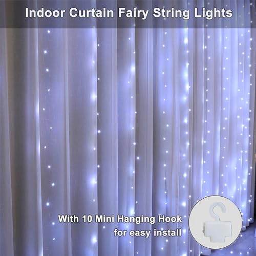 PUHONG Curtain String Lights, 300 LED Fairy Lights with 8 Light Modes, 9.8x9.8Ft Remote Controlled Plug-in Fairy String Li...