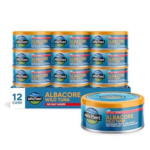 Wild Planet Wild Albacore Tuna, No Salt Added, Canned Tuna, Sustainably Wild-Caught, Non-GMO, Kosher 5 Ounce (Pack of 12),...