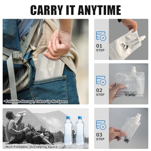 33oz Collapsible Water Bottles, 3-Pack Reusable Travel Foldable Water Bottles for Hiking Camping Running Bike, BPA-Free Wa...
