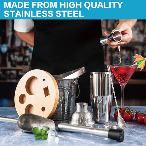 JNWINOG 8-Pcs Cocktail Shaker Set Bartender Kit | Bar Set Drink Mixer Set with Ice Bucket and All Bar Accessory Tools: Mar...