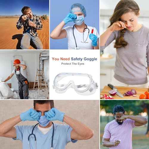 3 Pack Safety Goggles Protective Adjustable Goggles Over Glasses Splash Eye Protection Adjustable For Lab Construction Worker Onion Cutting Clear Lens Eyewear White