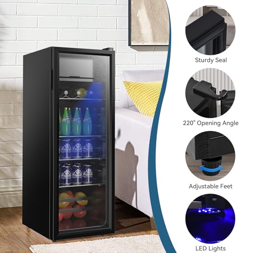 DRIXNO Beverage Refrigerator 4.5Cu.ft Mini Small Fridge 120 Cans with Glass Door Drink/Wine/Beer Cooler Office/Bar/Bedroom...