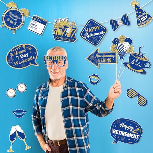 Cheereveal Retirement Photo Booth Props - Glitter Retirement Party Signs with Wooden Sticks, Going Away Office Work Job Ch...