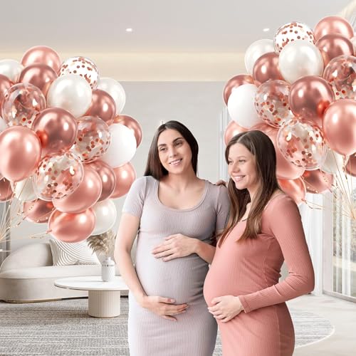 60pcs Rose Gold Balloons 12inch with Pearl White Rose Gold Confetti Balloons for Engagement Bridal Shower Wedding Birthday...