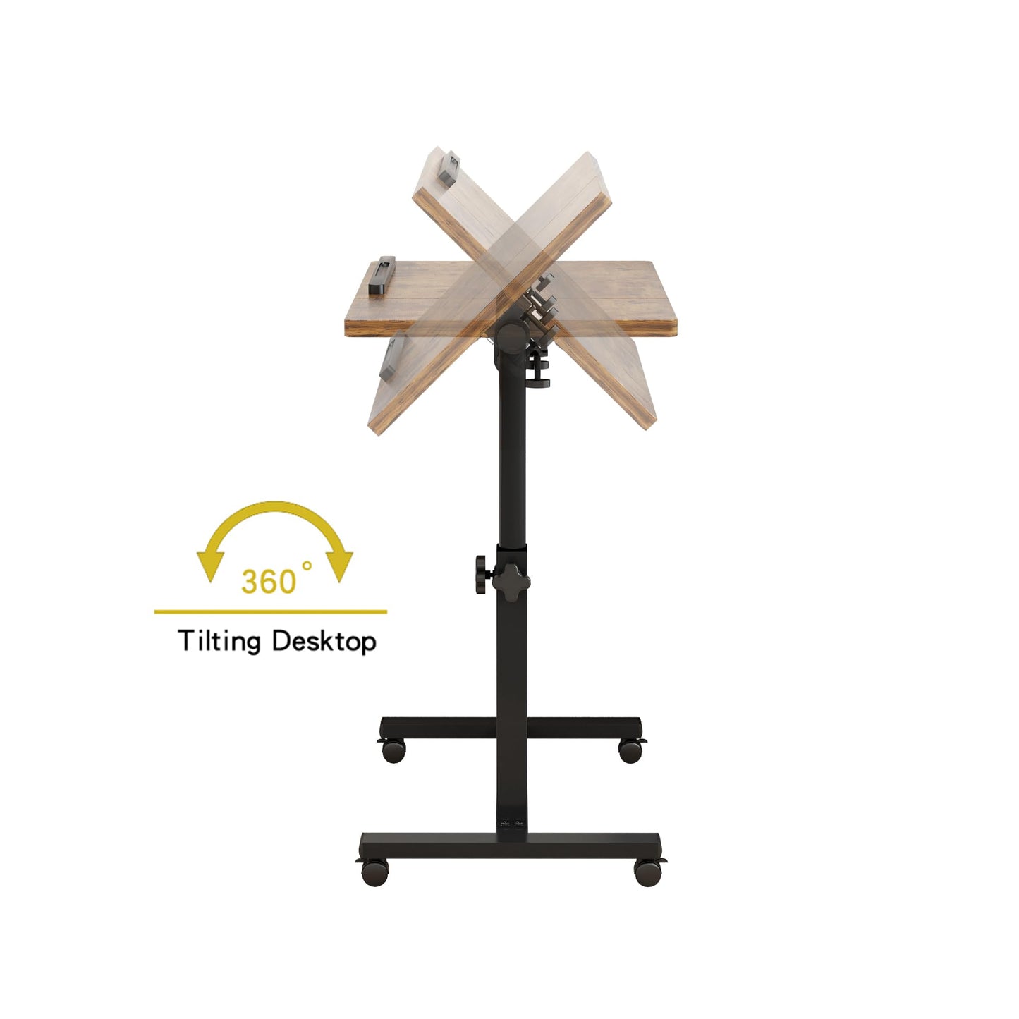 LINGMI Overbed Bedside Desk Mobile Rolling Laptop Stand Tilting Overbed Table with Wheels Height Adjustable Tray Table for Laptop Bed Sofa Side Table