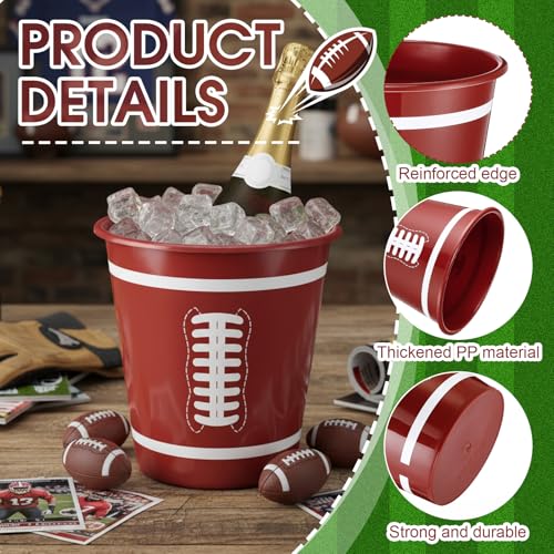 Layhit 24 Packs Football Plastic Ice Buckets for Parties 101 oz/ 3 L Wine Bucket Portable Ice Holder Disposable Wine Coole...