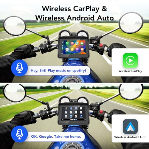 YCV Motorcycle Carplay Screen, Wireless CarPlay & Android Auto for Motorbike, Carplay Motorcycle GPS Navigation, 5" IP67 W...