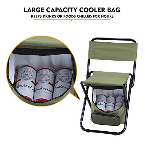 LEADALLWAY Fishing Chair with Cooler Bag Compact Fishing Stool Foldable Camping Chair
