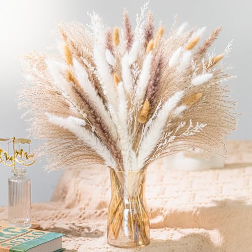 Natural Pampas Grass 8kind Grass Mix Bouquet | Dried Pampas Bouquet for Wedding Boho Flowers Home Table Decor Desk Decor, ...