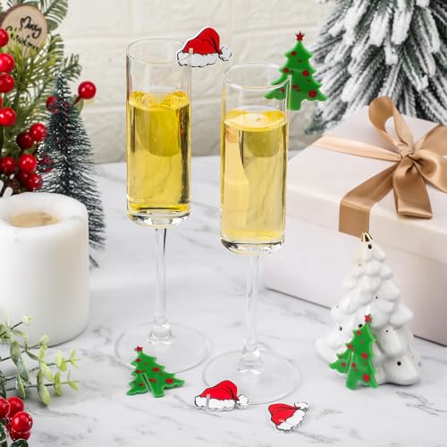 Colingmill 50 Pcs Christmas Tree Santa Hat Drink Markers Christmas Drink Garnish Acrylic Reusable Wine Glass Charms for Xm...