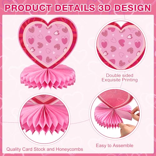 Containlol 12 Pcs Valentine's Day Honeycomb Centerpieces Valentines Table Decorations 3D Paper Red Pink Heart Valentine Ta...