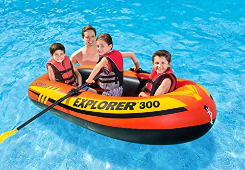 INTEX Explorer Inflatable Boat Series: Dual Air Chambers – Welded Oar Locks – Grab Handles – Bow Rope – Sporty Design