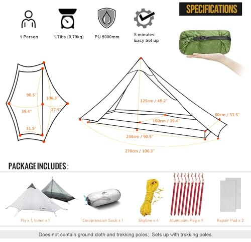 3F UL Gear Lanshan Ultralight 1-Person or 2-Person Backpacking Tent, 3-Season or 4-Season, Outdoor Lightweight Waterproof ...
