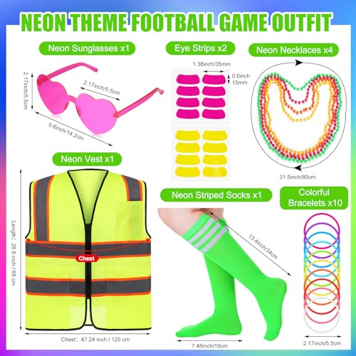 Skicuff Neon Outfit Neon Costume Accessories Reflective Vest Sunglasses Necklace Bracelet for Glow Party Football Game