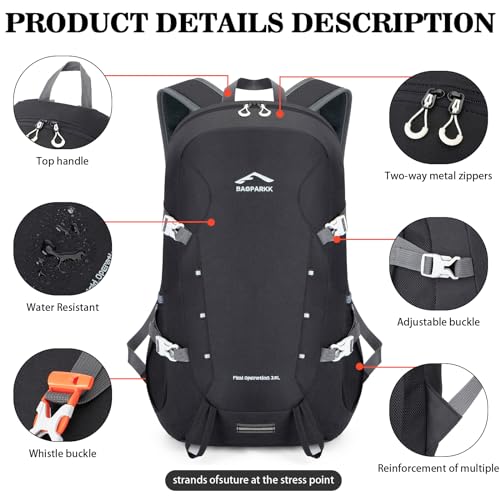 BAGPARKK Hiking Backpack,Large 35L Travel Backpacks for Men Women,Water Resistant Ultra Lightweight Foldable Packable Camp...
