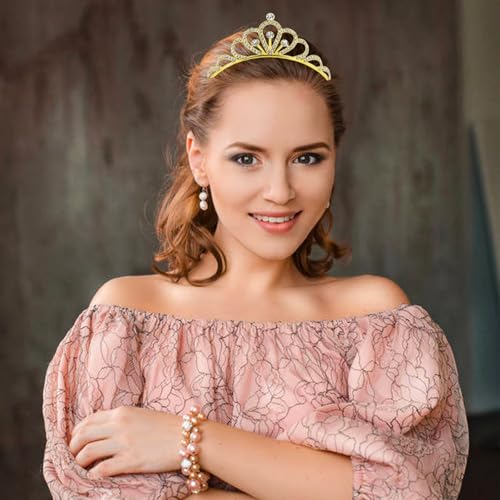 inSowni 8 Pieces Gold Metal Dazzling Rhinestone Princess Tiara Crown Headbands Wedding Birthday Party Prom Headpieces for ...