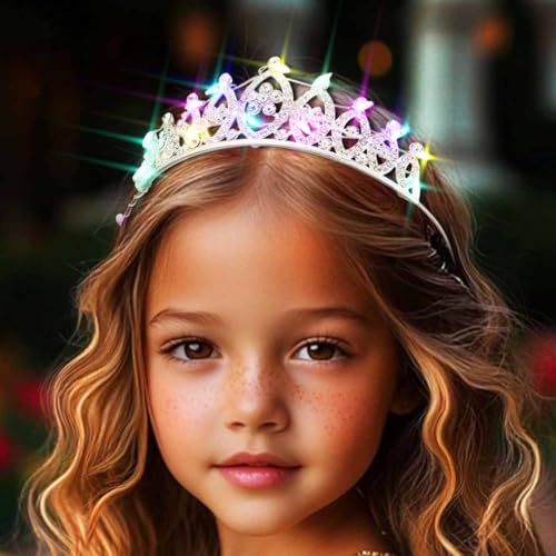 DRESBE Light Up Crystal Tiara LED Rhinestone Crown Headband Glow Party Princess Hair Accessories for Women and Girls