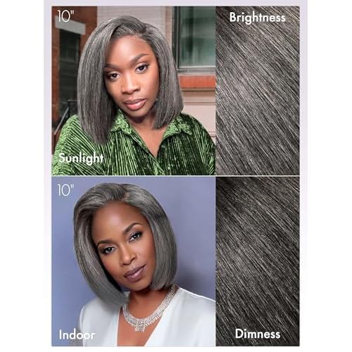 LUVME HAIR 12'' Grey Salt & Pepper Bob Wig Blunt Cut Bob Wig Pre Cut Glueless Wigs Glueless Lace Front 12 Inches Bob, Pre Cut Plucked Hd Lace Short Wig Ready To Go Natural Color Straight Side Part