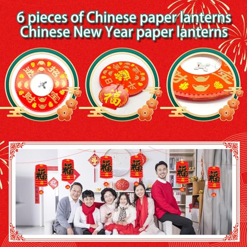 12Pcs Chinese New Year Decorations 2026,6.3*9.8In Year of The Horse Red Fu Lanterns Lunar Spring Festival Ceiling Hanging ...