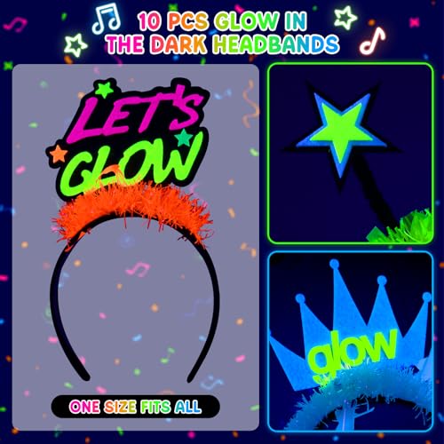 Mega-L 10 Pcs Glow in The Dark Headband, Glow in The Dark Party Supplies, Neon Fluorescent Blacklight Headband Headwear Pa...