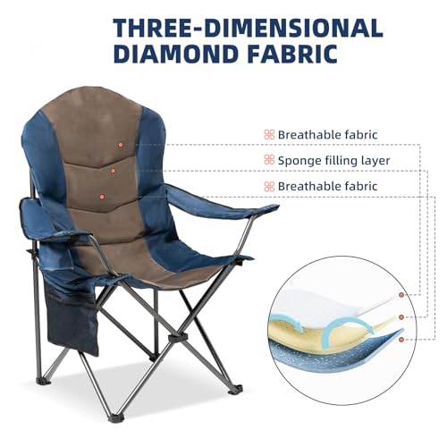 Foristrail 2 Pack Folding Camping Chairs for Adults - High Back Padded Outdoor Lawn Chairs with Lumbar Support & Cup Holde...