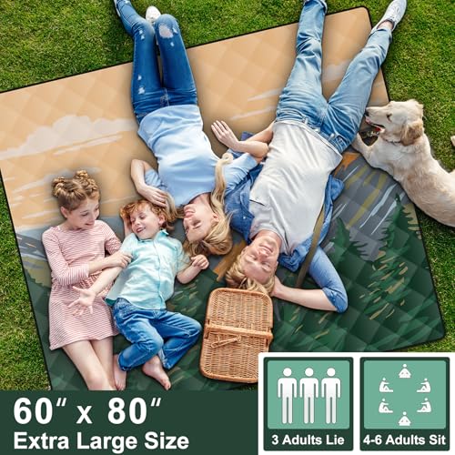 memKiya 60x80" Waterproof Picnic Blankets Outdoor Sandless Beach Blanket Foldable Padded Ground Grass Park Lawn Mat Tent C...