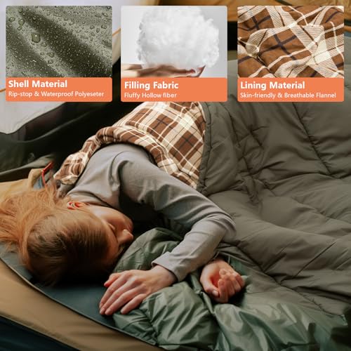 BISINNA Flannel XXL Sleeping bag (90.55"x39.37") Wearable Sleeping Bag for Alults 3 Season with Pillow Compressdin Sack fo...