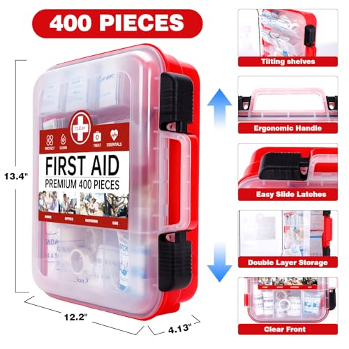 TLIEAO 400 Pieces All-Purpose First Aid Kit - Organized Dual-Layer Wall - Professional Medical Kit for Home, Car, Camping,...