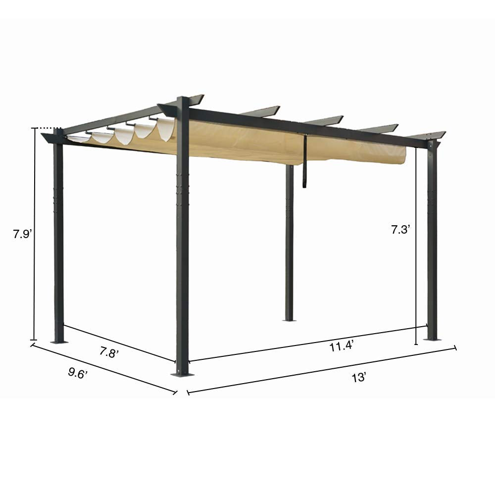 Kozyard Morgan Outdoor Extra-Large Gray Aluminum Frame Pergola with Sunshade Canopy (10'x13', Beige)