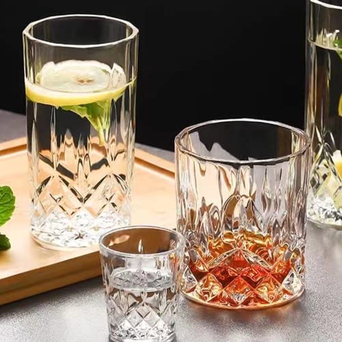 Qipecedm Drinking Glasses, 8 Piece Crystal Glass Cups, Mixed Glassware Set, 4 pcs Crystal Old Fashioned 11oz Highballs and...