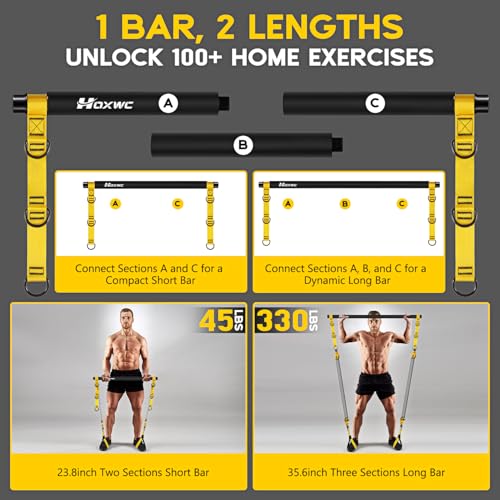 HOXWC Pilates Equipment, Portable Pilates Bar Kit with Resistance Bands, Professional Adjustable Heavy Duty Squat Workout ...