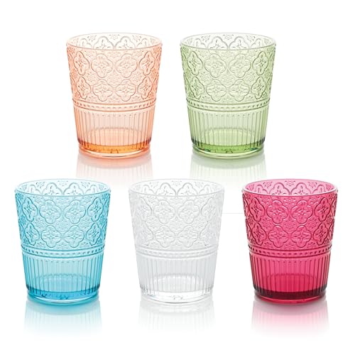 Certified International Victoria Green Set of 6 Premium Acrylic DOF Glass 16 oz – Unbreakable Drinkware with Elegant Embos...