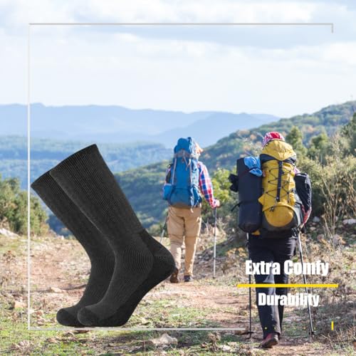 SOX TOWN Men's Merino Wool Cushion Crew Socks Moisture Wicking Control for Outdoor Hiking Work Boot Thermal Warm All Seasons