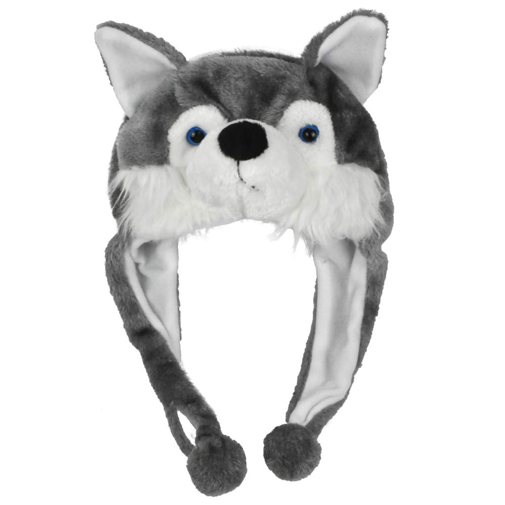 Lacheln Animal Plush Hats for Boys Girls Women Men Halloween Party Costume Winter Soft Warm Funny Beanies for Teen Adult,Husky Dog