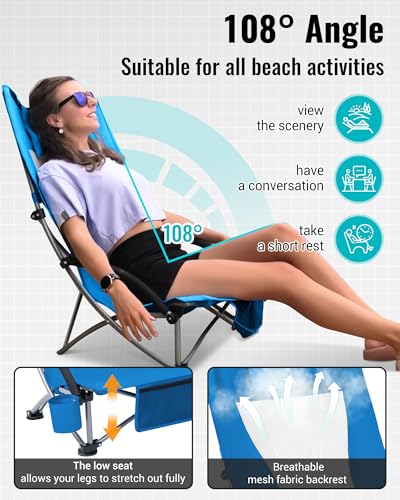 KingCamp Low Beach Chairs, Folding Portable Chair for Adults Lightweight Extra Wide Seat 300lbs Heavy Duty Oversized Backp...