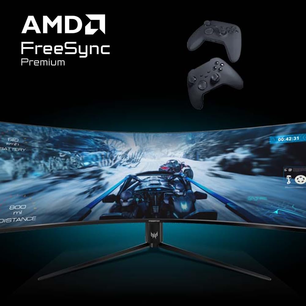 acer Predator Z57 | 57" DUHD 7680 x 2160 Mini LED 1000R Curved Gaming Monitor | AMD FreeSync Premium | 120Hz | 1ms | VESA DisplayHDR 1000| DCI-P3 98% | KVM Switch | USB Type-C, DP 1.4 & 2 x HDMI 2.1