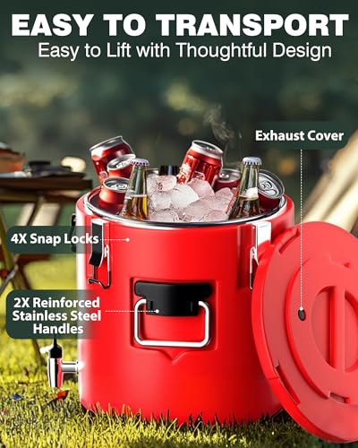 PYY Insulated Beverage Dispenser - 4 Gallon Stainless Steel Coffee Carrier with Spigot Handle, Commercial Thermal Containe...