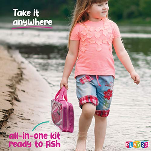 Play22 Kids Fishing Pole Pink - 40 Pc Kids Fishing Rod and Reel Combos - Fishing Poles for Youth Kids Includes Fishing Tac...