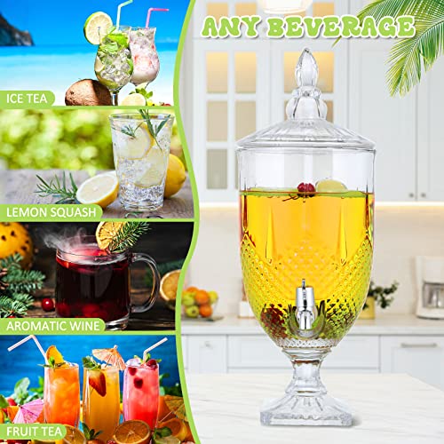 Bokon 2 Pieces Drink Dispensers for Parties Crystal Iced Beverage Dispenser with Stand and Spigot, Glass Liquid Containers...